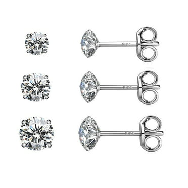 925 Silver earrings set of 2 pairs of Sterling Silver Cubic Zirconia Stud earrings for Women Girls and Men Size 5mm and 6mm Real 925 Sterling Silver guarantee，Classic Smart …
